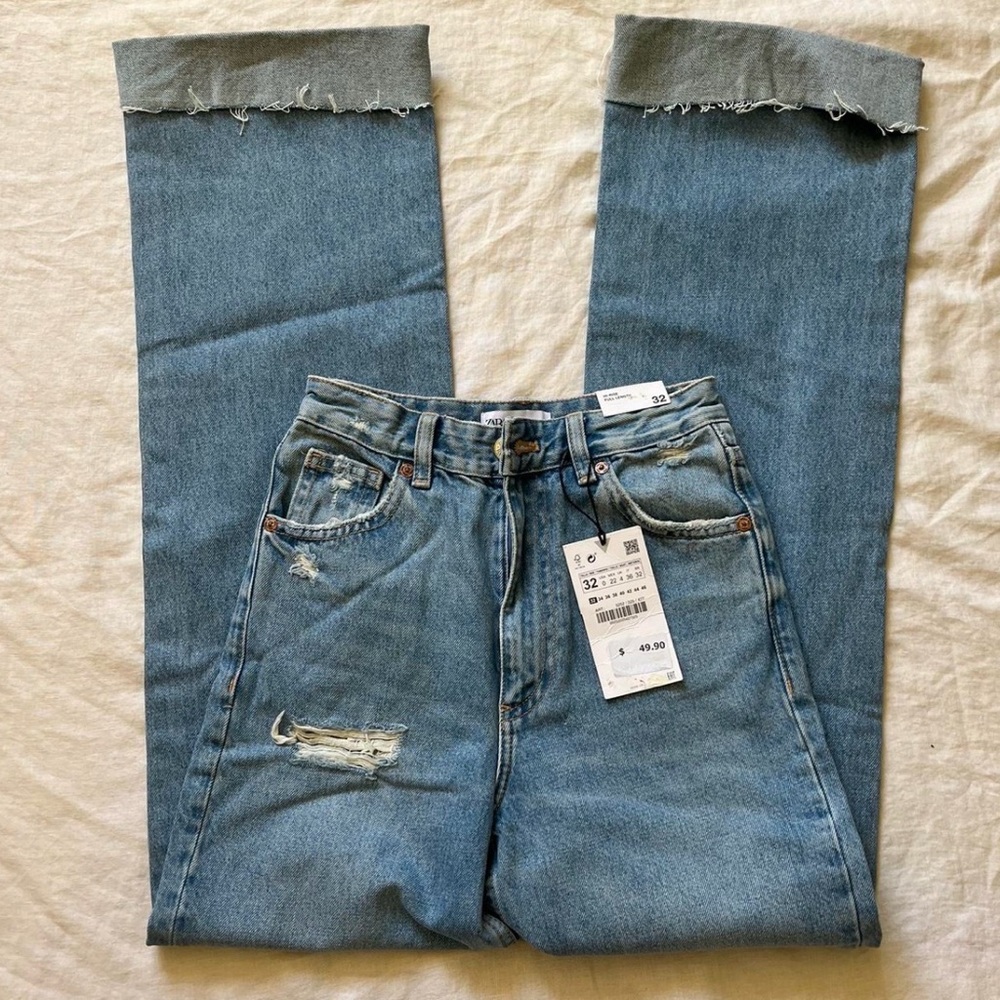 NWT Zara high waisted ripped wide leg jeans